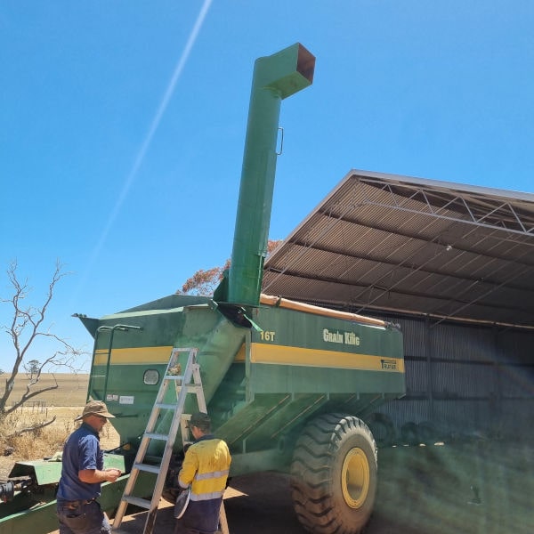 Image showing new auger barrel fitted to chaser bin by boilermaker welder